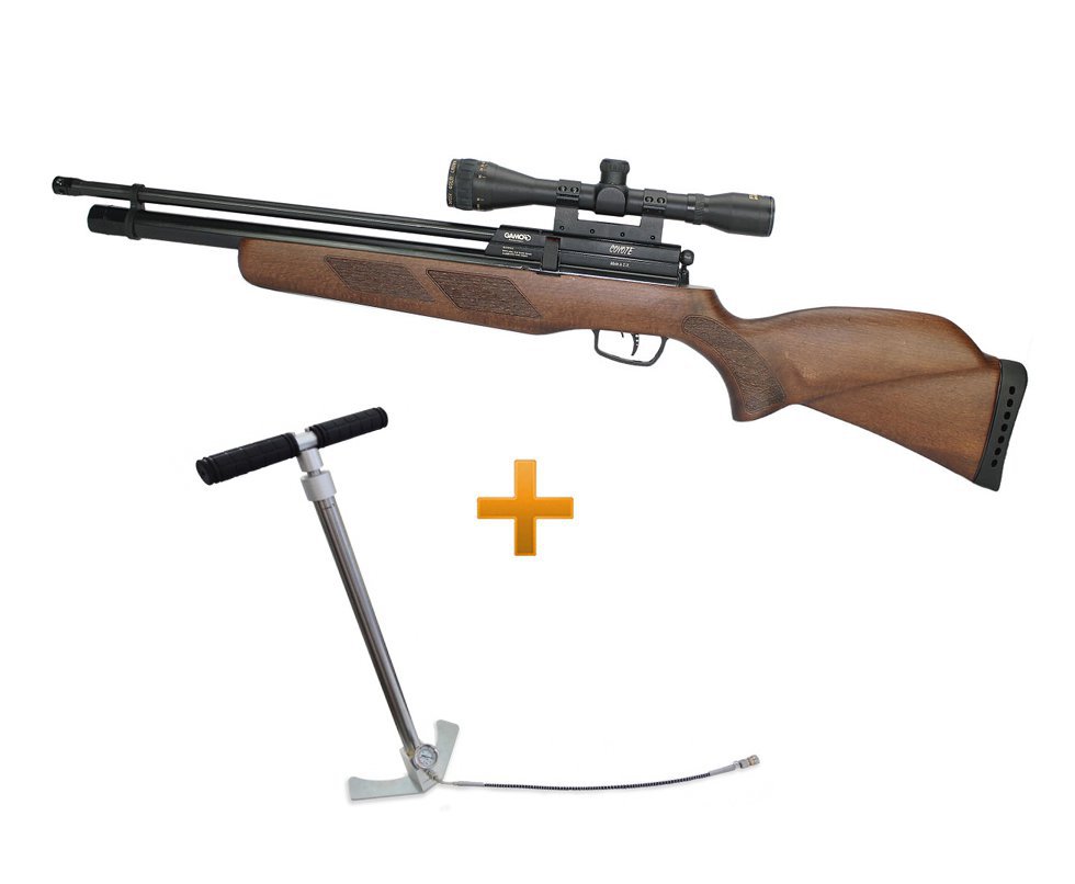 Carabina Pcp Gamo Coyote - Madeira Cal 5,5mm + Luneta 4x32 Gold Crow Rossi + Bomba Hand Pump Inox - Gamo