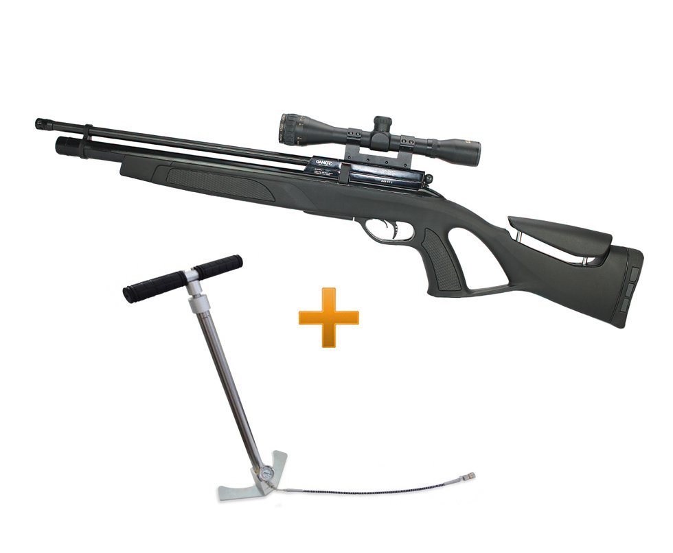 Carabina Pcp Gamo Coyote Black Cal 5,5mm + Luneta 4x32 Gold Crow Rossi + Bomba Hand Pump Inox - Gamo