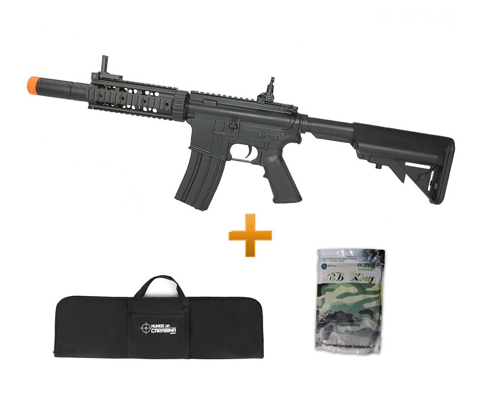 Rifle De Airsoft M4a1 Ris Black Cal 6mm - Eletrico - Bivolt + 4000 Esferas 0,20g + Capa - Cyma