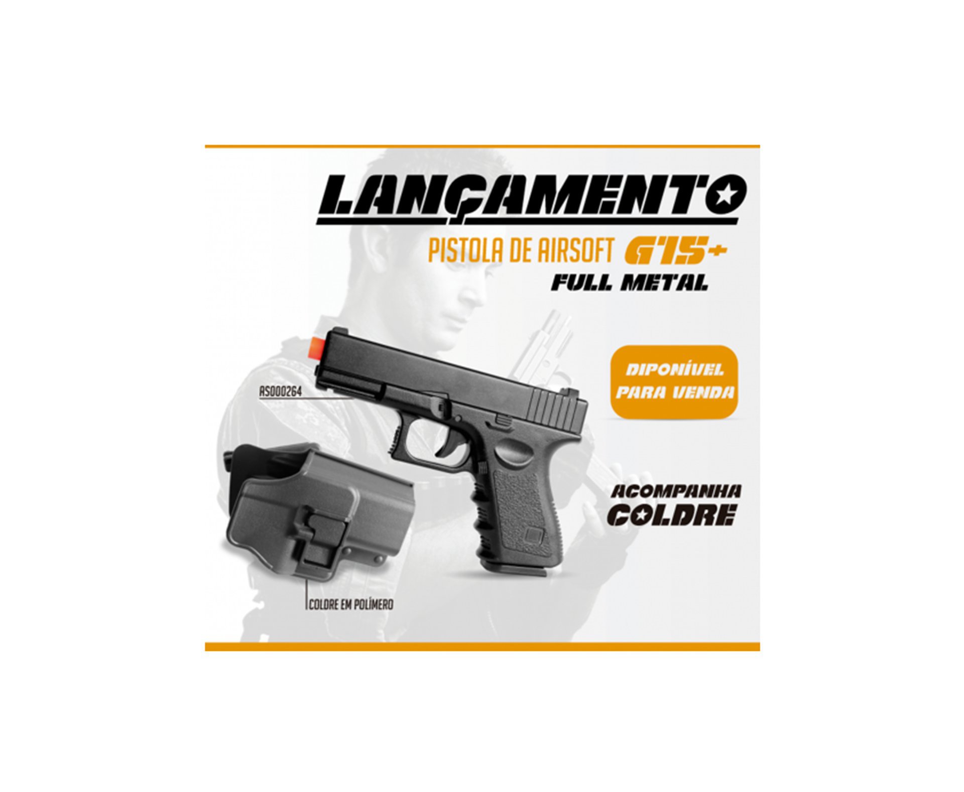 Pistola De Airsoft Glock Full Metal + Coldre Polimero - G.15+ Cal 6mm - Galaxy