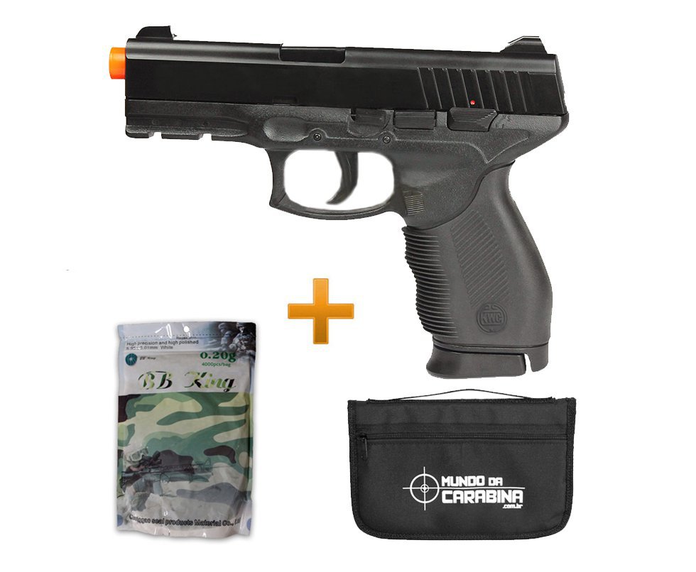 Pistola De Airsoft Pt 24/7 Spring + Capa Almofada Especial + 4000 Esferas 0,20g - Kwc
