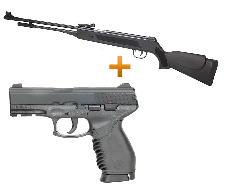 Carabina De Pressão Spring Black Cal 5,5mm + Pistola De Pressão 24/7 Mola - Slide Metal Cal 4,5mm - Kwc