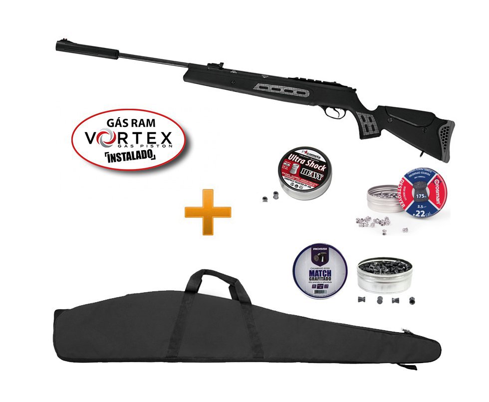 Carabina De Pressão Hatsan Ht 125 Sniper Vortex Gas Ram 75kg Chumbinhos E Capa