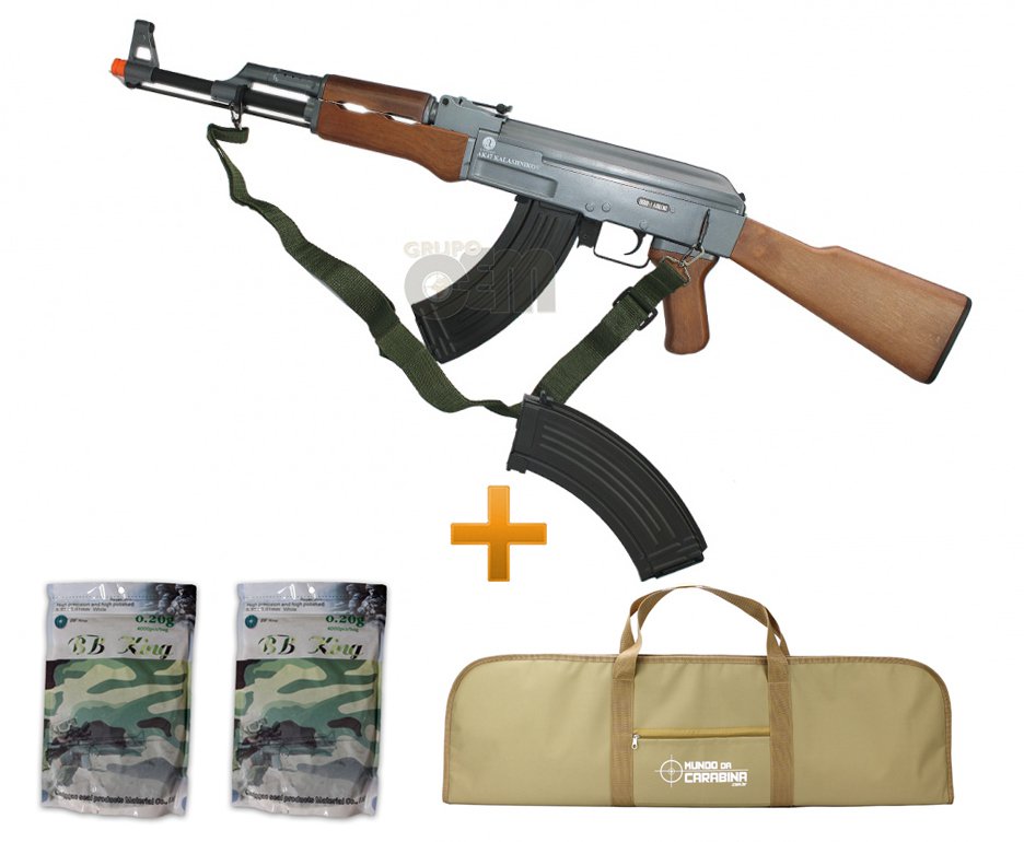 Rifle De Airsoft Kalashnikov Ak47 2mag Elet Cal 6,0mm + Capa + 8000bbs 0,20g - Cybergun