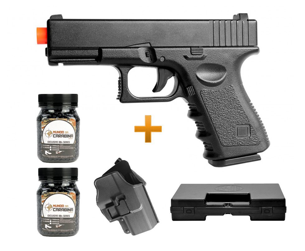 Pistola De Airsoft Glock Full Metal + Coldre Polimero - G.15+ Cal 6mm + 4000 Esferas 0,12g + Case - Galaxy