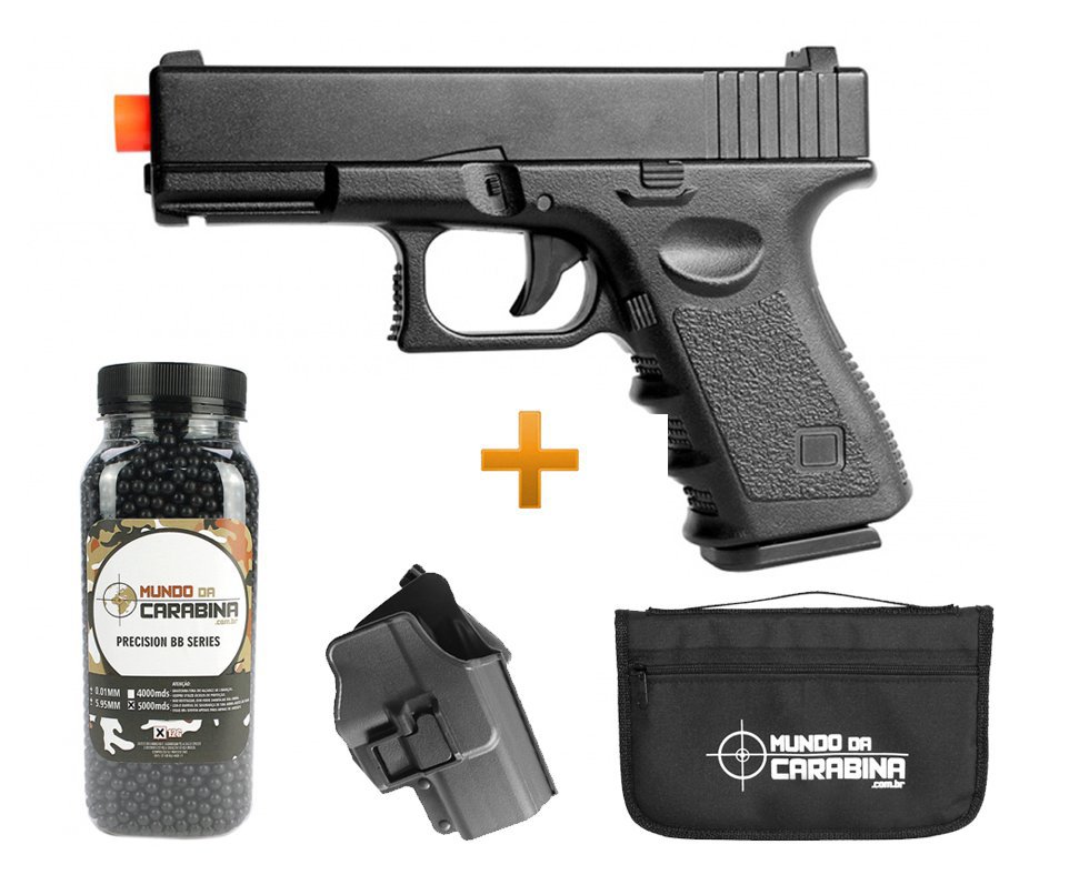 Pistola De Airsoft Glock Full Metal + Coldre Polimero - G.15+ Cal 6mm + 5000 Esferas 0,12g + Capa - Galaxy