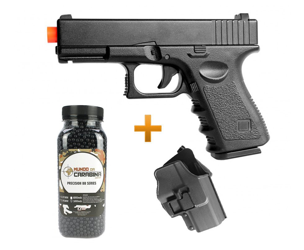 Pistola De Airsoft Glock Full Metal + Coldre Polimero - G.15+ Cal 6mm + 5000 Esferas 0,12g Preta - Galaxy