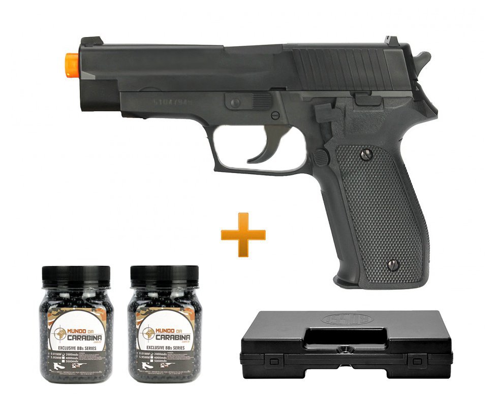 Pistola De Airsoft P226 Cal 6mm + 4000 Esferas 0,12 + Case Deluxe - Kwc