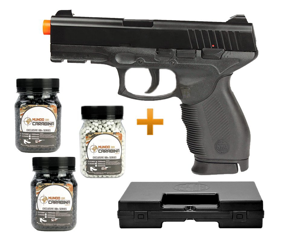 Pistola De Airsoft Pt 24/7 Semi/metal - Cal 6,0 Mm + 6000 Esferas 0,12g + Case Deluxe Kwc