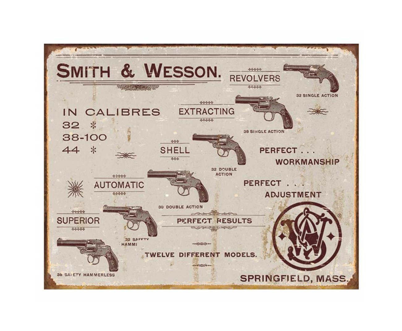 Placa Metálica Decorativa Smith & Wesson Revolver- Rossi