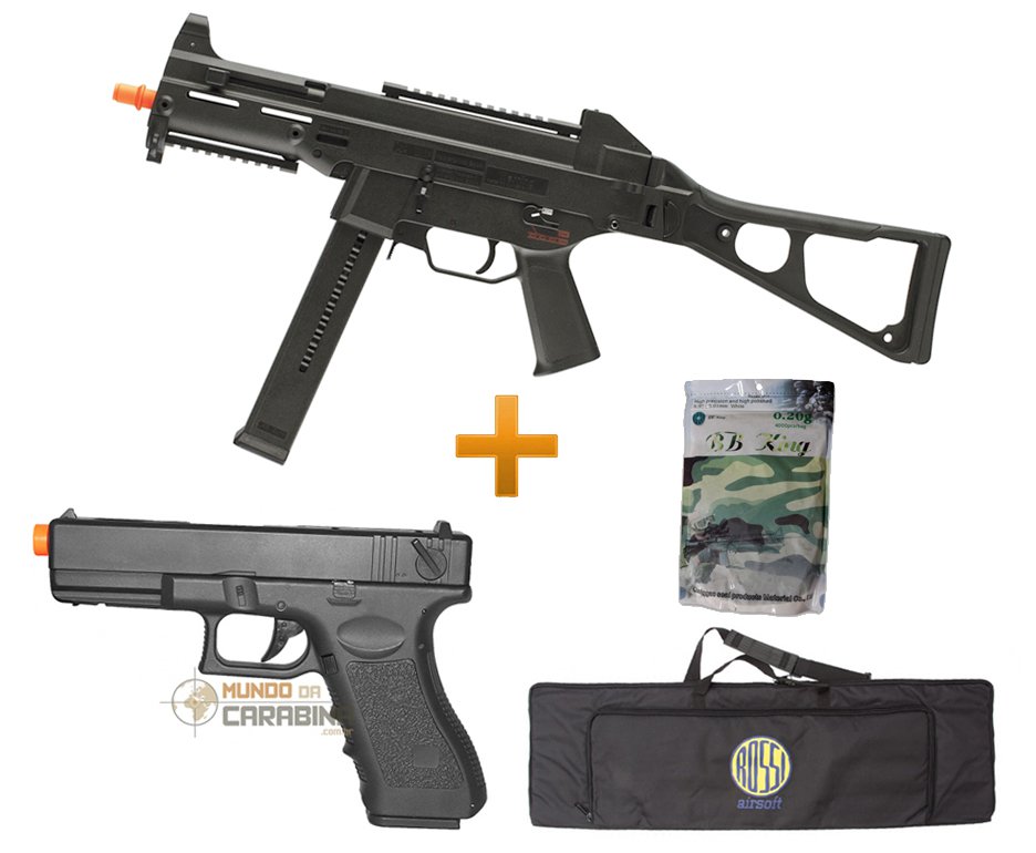 Rifle De Airsoft H&k Ump Aeg - Cal 6.0mm + Pistola Glock Cyma + Capa Hunting + 4000 Bbs 0,20g - Umarex