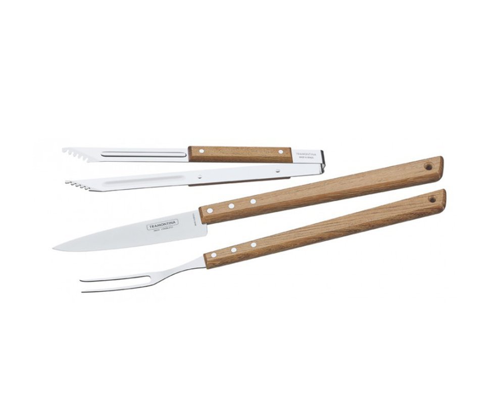 Kit Churrasco 3 Pcs Com Lamina De Aço Inox E Cabo De Madeira - Tramontina
