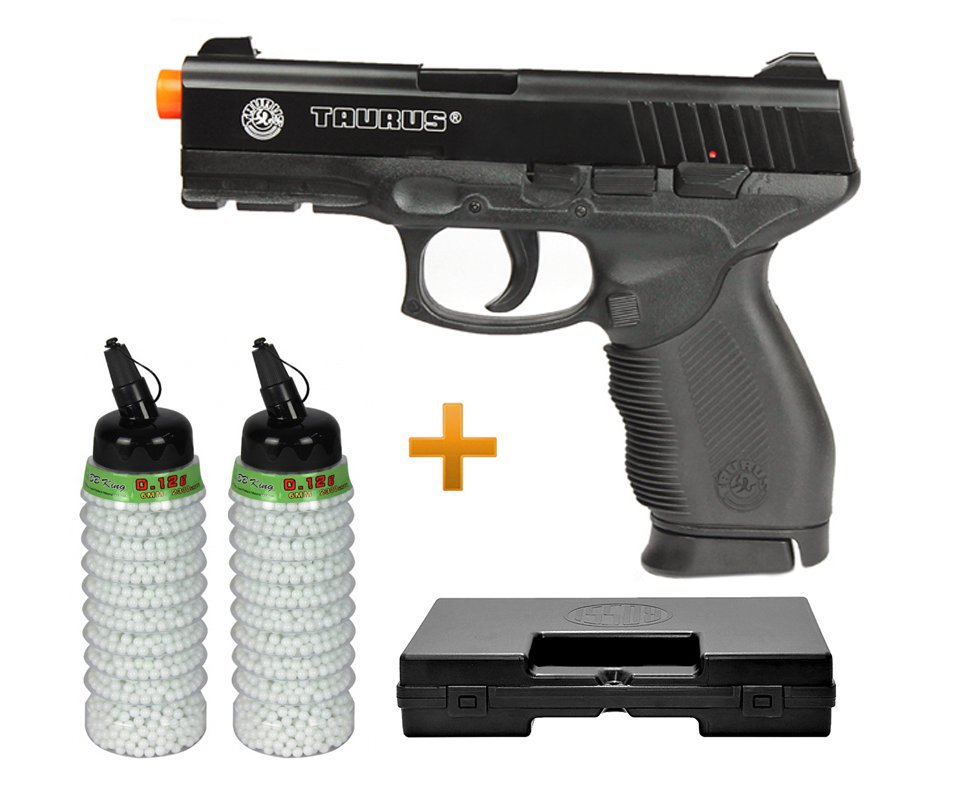 Pistola De Airsoft Taurus Pt 24/7 Semi/metal - Cal 6,0 Mm + 4000 Esferas 0,12g + Case Deluxe - Cybergun