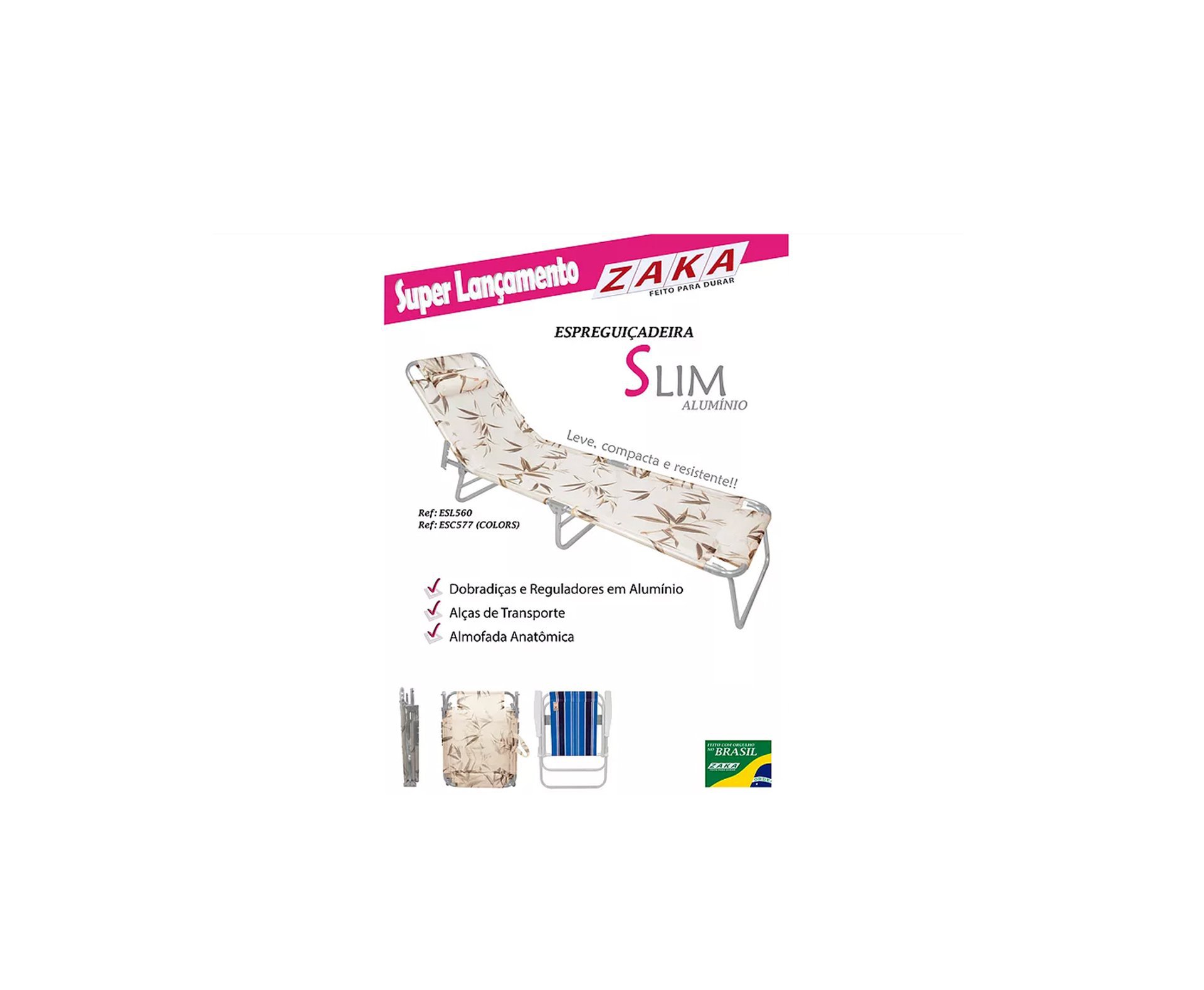 Espreguiçadeira Aluminio Zaka Slim Azul Capacidade 100kg