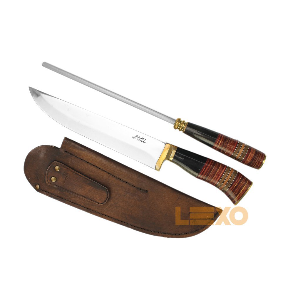 Conjunto De Faca E Chaira 10" Cabo Madeira E Chifre - Rodeio