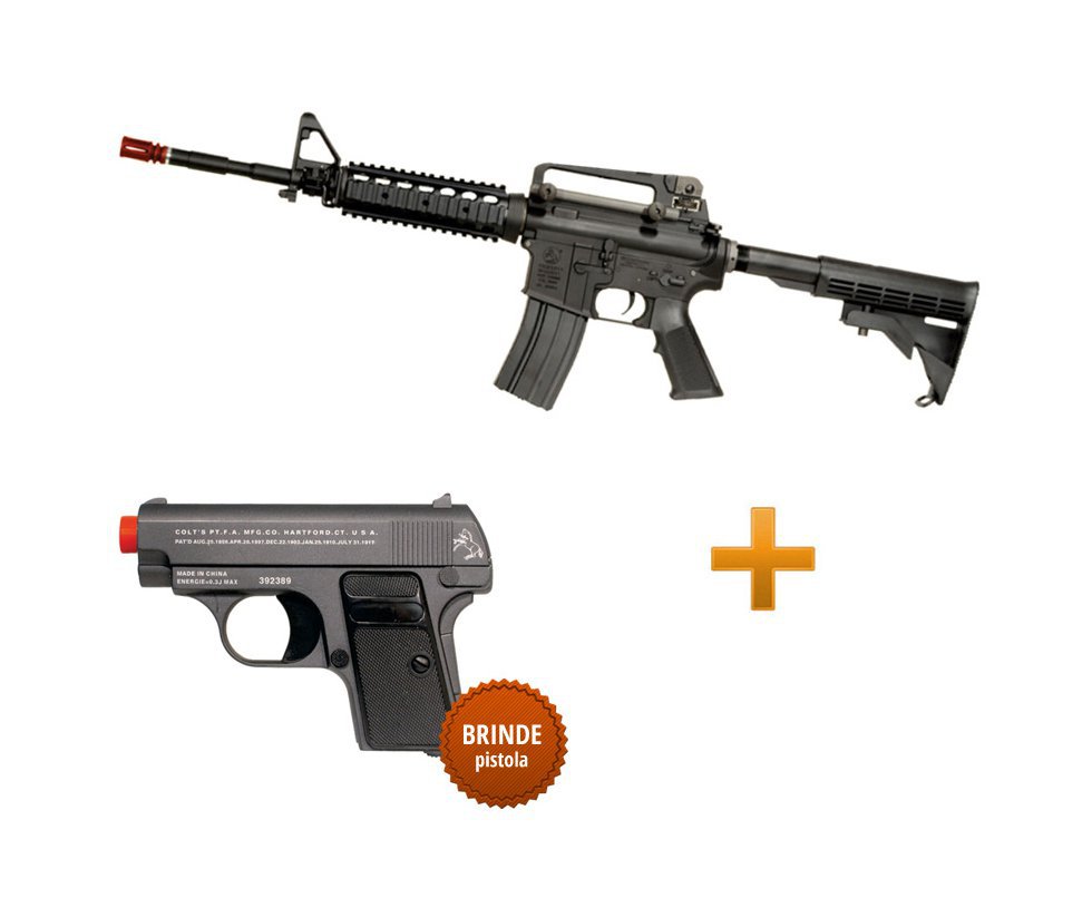 Rifle De Airsoft Colt M4 Ris - Cal 6,0mm - King Arms + Pistola Colt 25