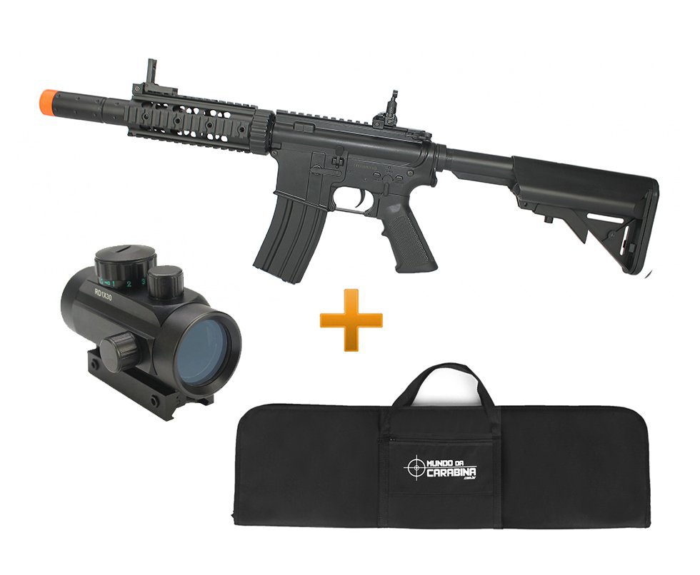 Rifle De Airsoft M4a1 Ris Black Cal 6mm - Eletrico - Bivolt - Cyma + Red Dot 1x30 + Capa