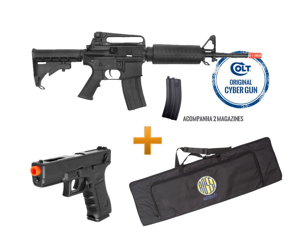 Rifle De Airsoft Colt M4a1 Carbine Semi/metal - Aeg - Cal 6,0 Mm (cyber Gun) + Pistola Glock Aeg Bivolt + Capa Hunter