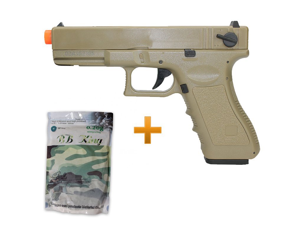 Pistola De Airsoft Eletrica Glock G18c Tan 6,0 Mm Bivolt Cyma E 4000 Esferas 0,20g Bb King