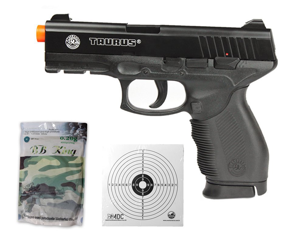 Kit Pistola De Airsoft Spring Cybergun Taurus 24/7+ 4000 Esferas 0,20g + Alvo