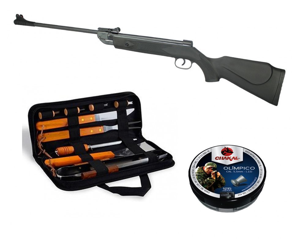Carabina De Pressão Shadow Black Cal 5.5mm + Kit Churrasco 10 Peças Fixxar