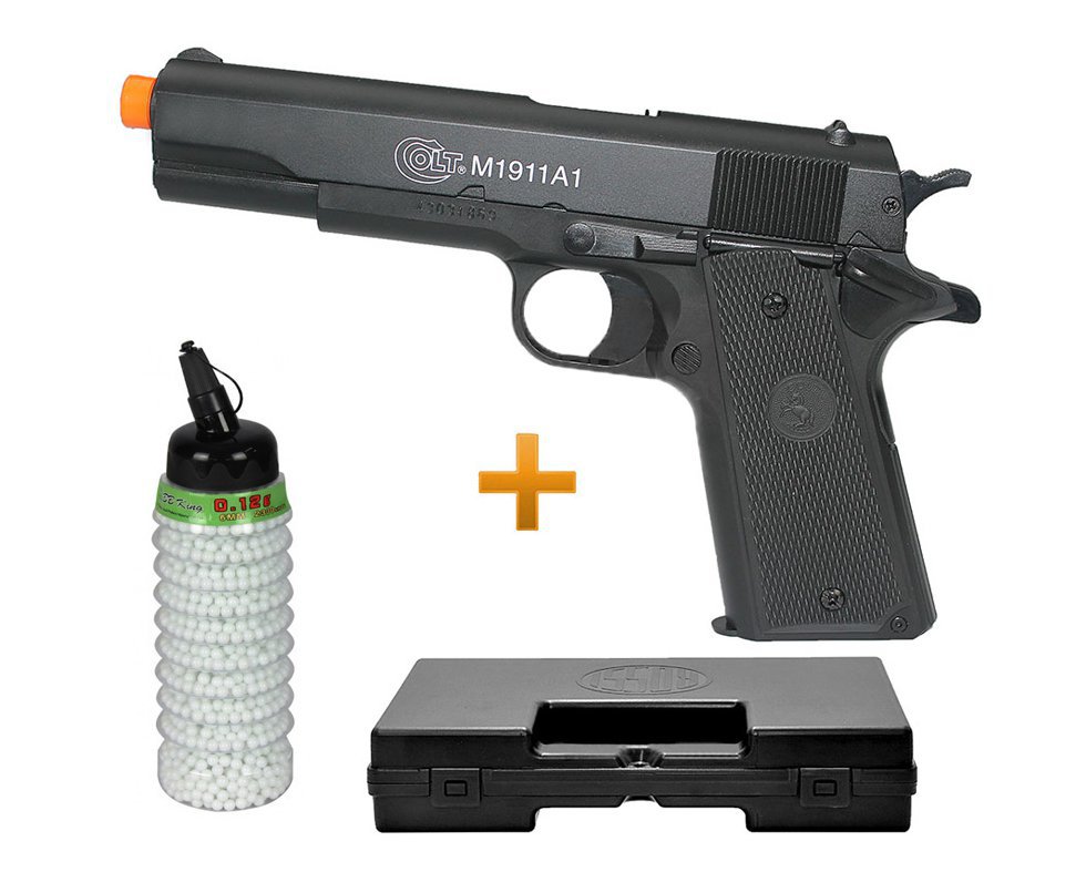 Pistola De Airsoft Colt 1911 A1 - Semi Metal - Calibre 6,0 Mm - Colt + 2000 Esferas + Case