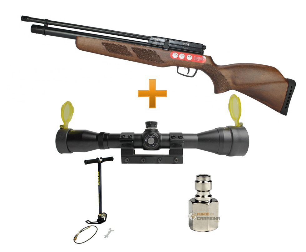 Carabina De Pressão Gamo Pcp Coyote 177hp Madeira 4.5 + Luneta 4x32 Gold + Bomba Manual