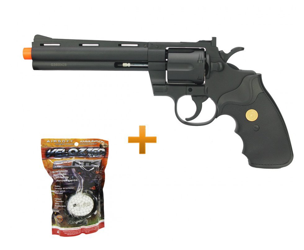 Revólver De Airsoft G36 Galaxy 6 Tiros Cal 6,0 Preto + 2000 Bbs 0,12g
