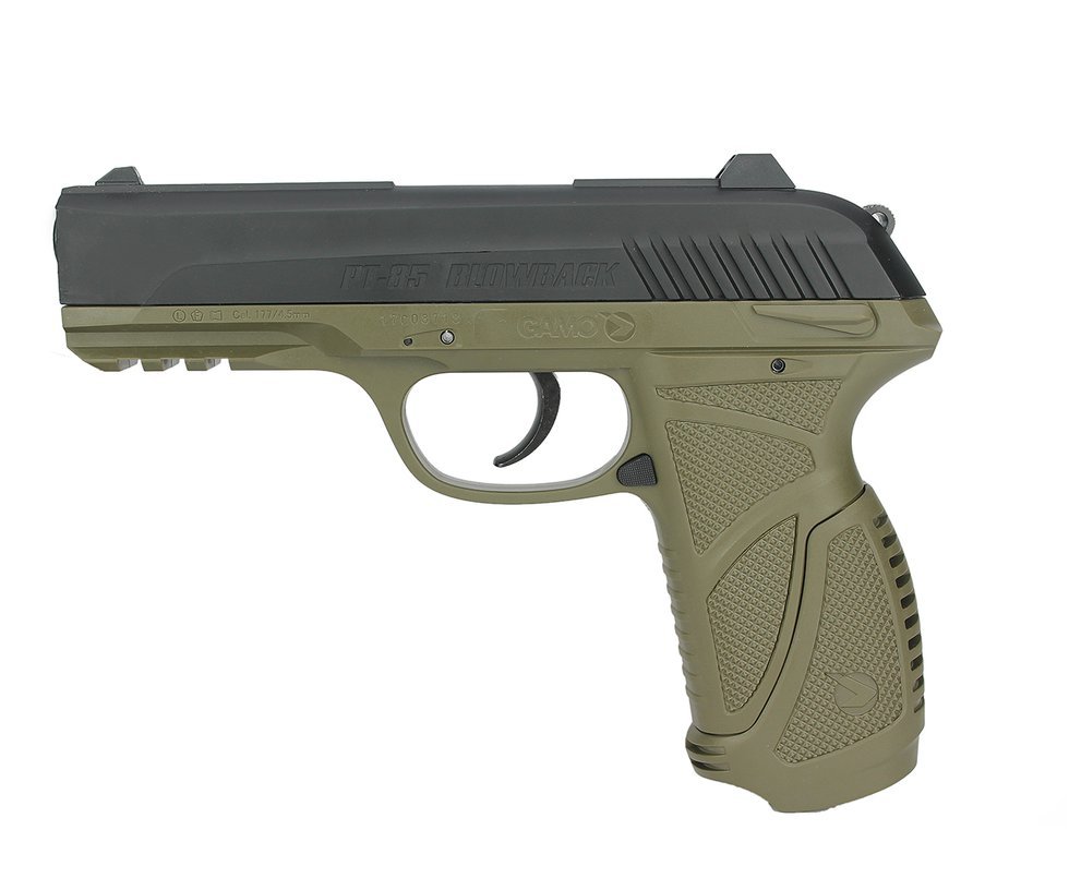 Pistola De Pressão A Gás Gamo Gbb Co2 Pt-85 Blowback Slide Metal Olive Drab 4.5mm