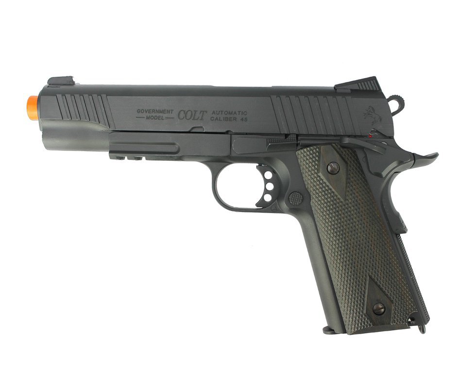 Pistola De Airsoft A Gas Co2 Colt 1911 Rail Gun Blowback Full Metal Preta 6,0mm Cybergun