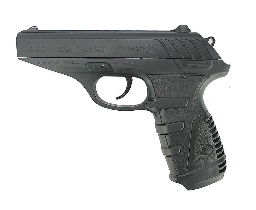 Pistola De Pressão A Gás Gamo Gbb Co2 P-25 Blowback Slide Metal Black 4.5mm