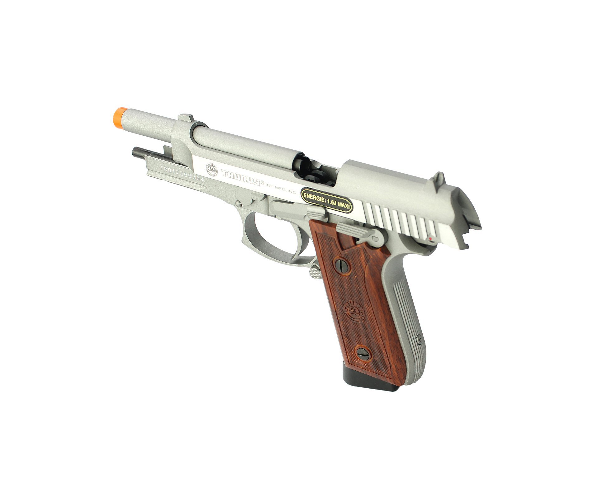 Pistola De Airsoft Prata Gas Co2 Taurus Pt 92 Full Metal Com Blow Back E Cal 6,0mm