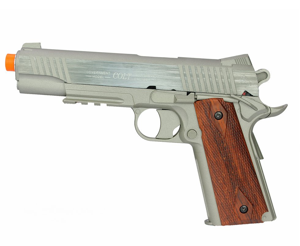 Pistola De Airsoft Gas Co2 Colt 1911 Rail Gun Inox Slide Metal Cal 6mm