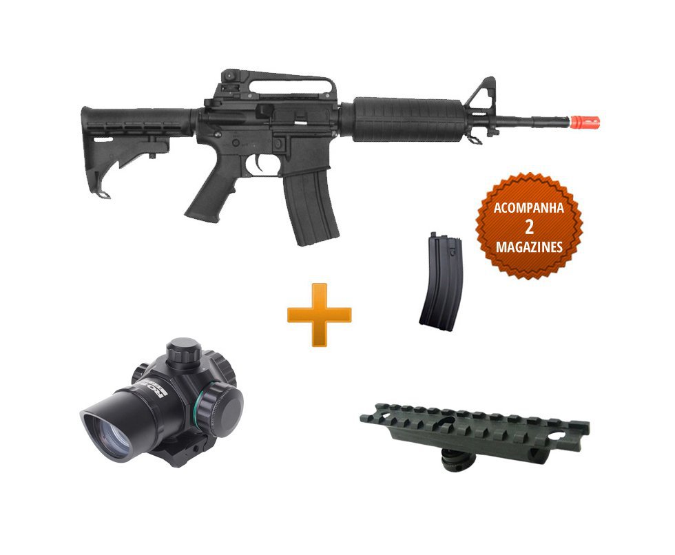 Rifle De Airsoft Colt M4a1 Carbine - Elétrico - Cal 6,0 Mm + Red Dot Hd22c + Trilho M4
