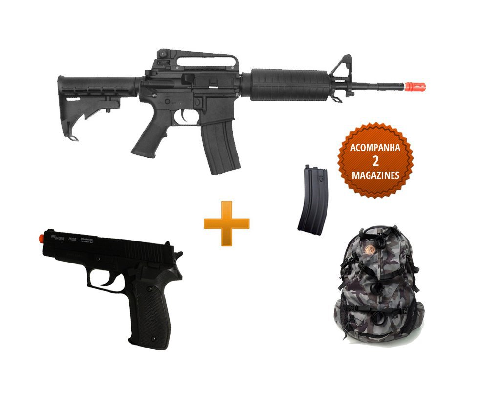 Rifle De Airsoft Colt M4a1 Carbine - Elétrico - Cal 6,0 Mm + Pistola P226 + Mochila Rossi ()