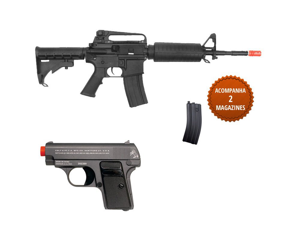 Rifle De Airsoft Colt M4a1 Carbine - Elétrico - Cal 6,0 Mm + Pistola Colt 25