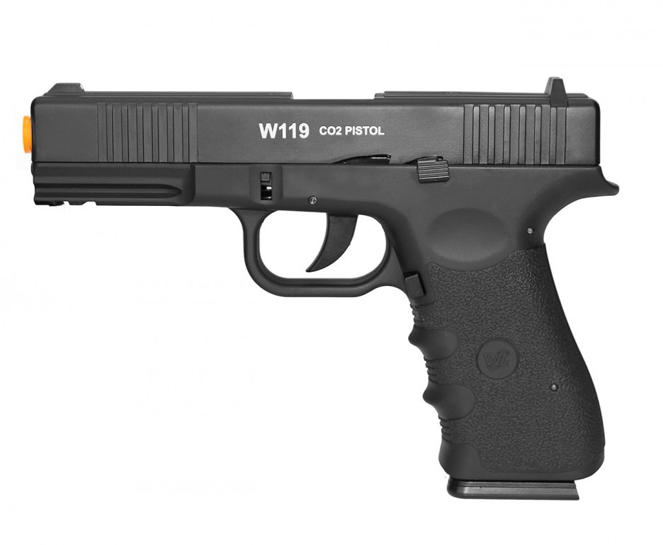 Pistola Airsoft Gas Co2 Wg Glock W119 Slide Metal Blowback 6.0 + 4000bbs + Case + Cilindro Co2