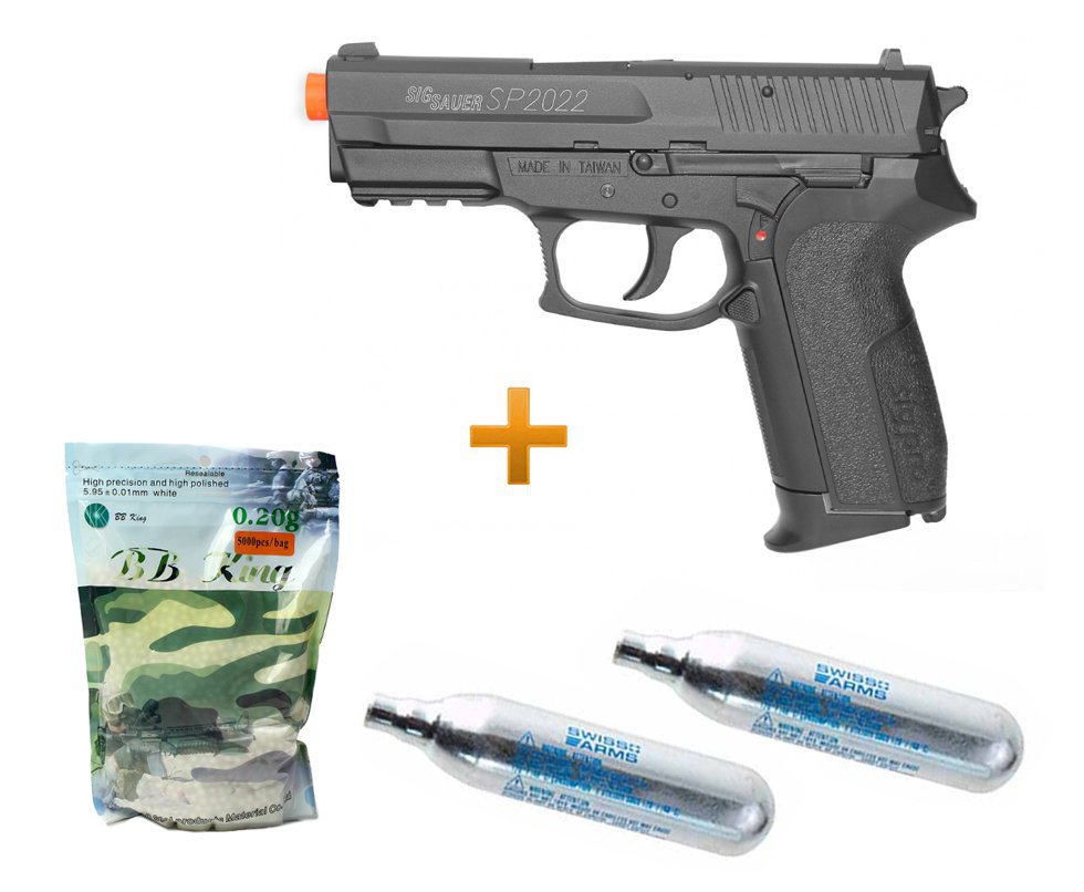 Pistola De Airsoft Gas Co2 Sig Sauer Sp2022 Slide Metal Cal 6.0mm + Esferas + 02 Capsula Co2