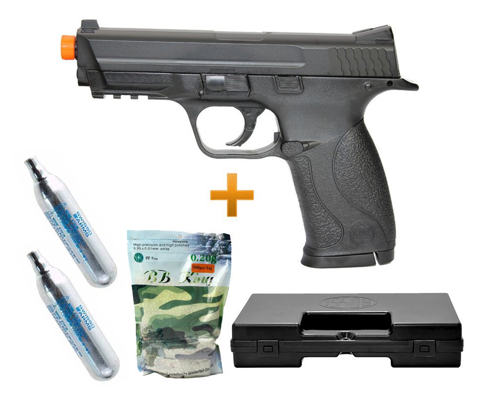Pistola De Airsoft Gas Co2 S&w Mp40 Slide Metal Cal 6.0mm Kwc + Case + Bbs + 02 Co2
