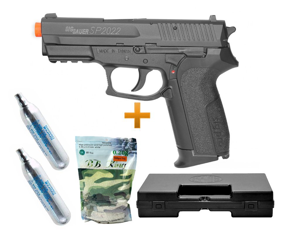 Pistola Airsoft Gas Co2 Sig Sauer Sp2022 Slide Metal Cal 6.0mm + Case + Bbs + 2 Cilindro Co2