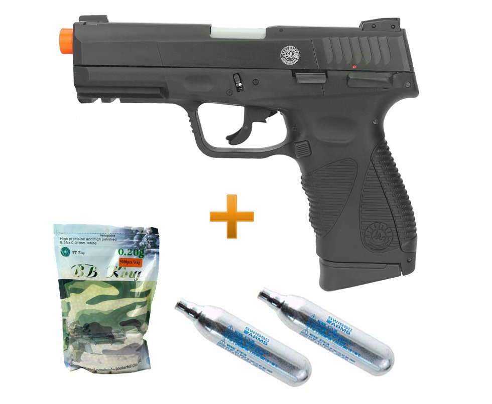 Pistola De Airsoft Gas Co2 Taurus Pt 24/7 G2 Blowback Preta 6mm + Bbs + 02 Co2