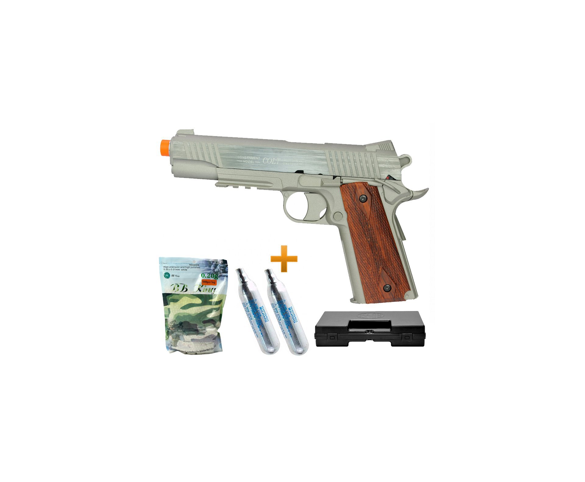 Pistola De Airsoft Co2 Colt 1911 Rail Gun Inox Slide Metal Cal 6.0 + Case + Bbs + Co2