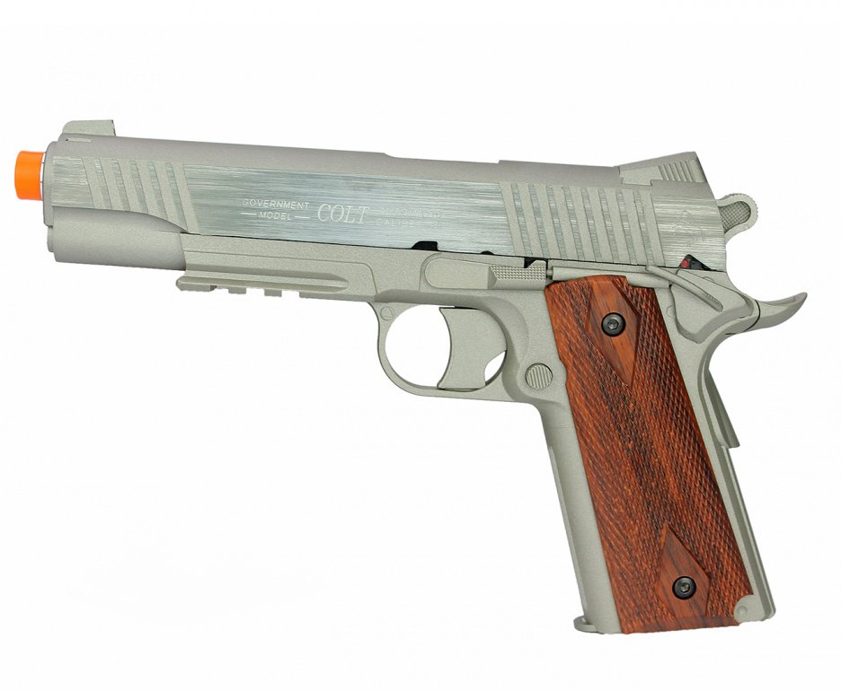 Pistola De Airsoft Co2 Colt 1911 Rail Gun Inox Slide Metal Cal 6.0 + Case + Bbs + Co2