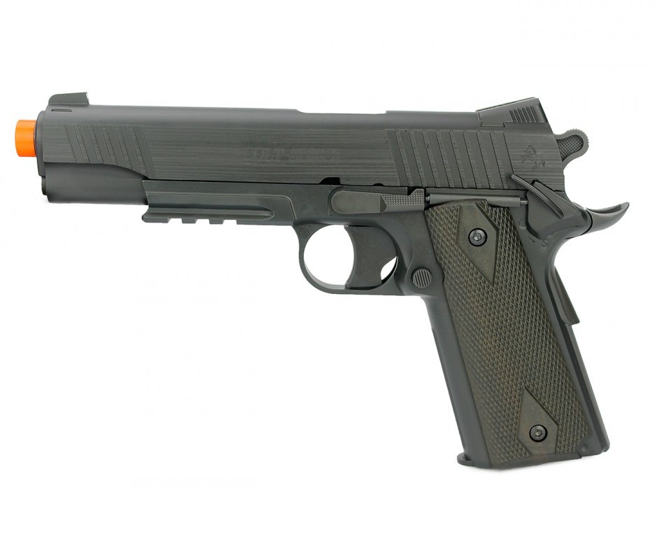 Pistola Airsoft Co2 Colt 1911 Rail Gun Slide Metal Black 6.0 + Case + Bbs + Co2