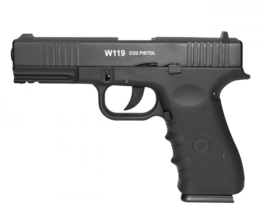 Pistola De Pressão Gas Co2 Wg Glock W119 Slide Metal Blowback 4,5mm + Case + Bbs + Co2
