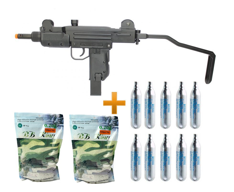 Rifle De Airsoft Co2 Sub-metralhadora Mini Uzi Full Metal Blowback 6.0mm Kwc + Bbs + Co2